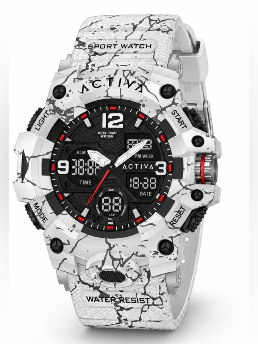 Activa X Invicta Analog Digital Men's Watch - 49mm. Camouflage. White & Black